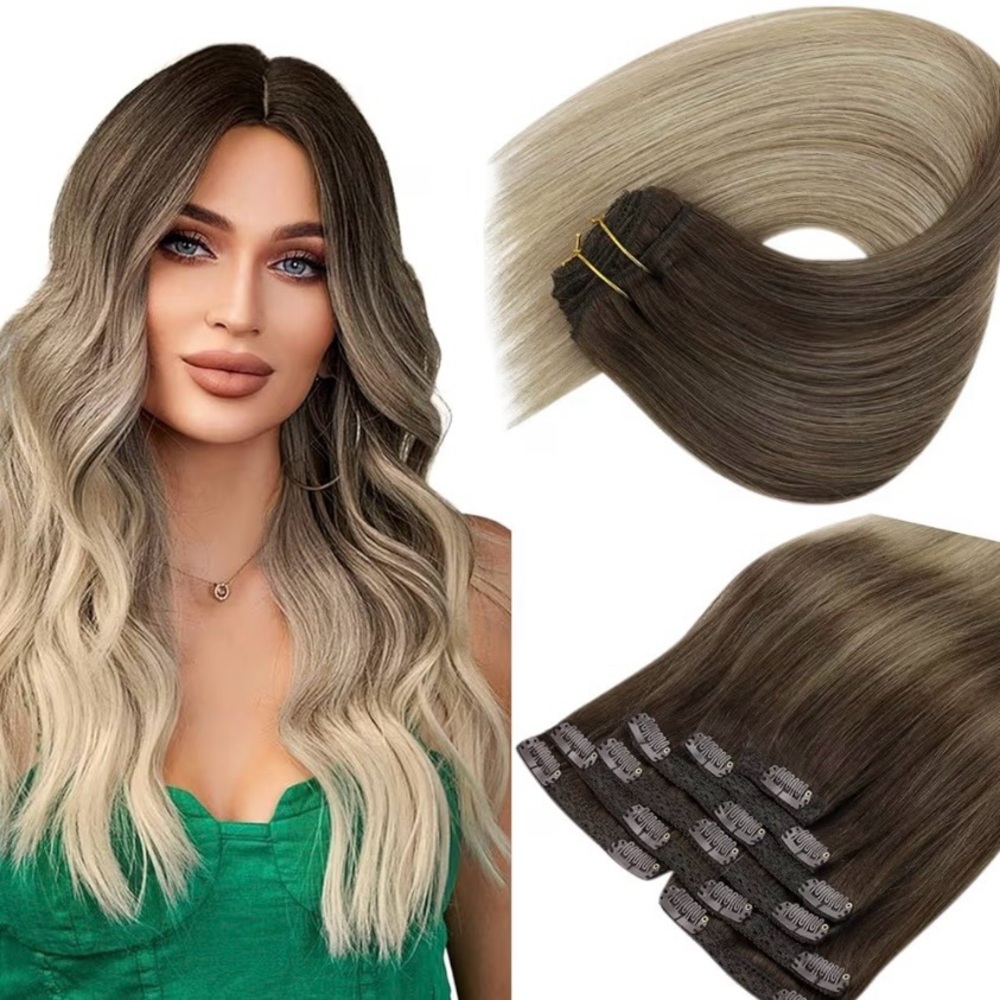 Sunny Hair Clip-In Human Hair Extensions Brown to Golden Blonde Ombre Balayage